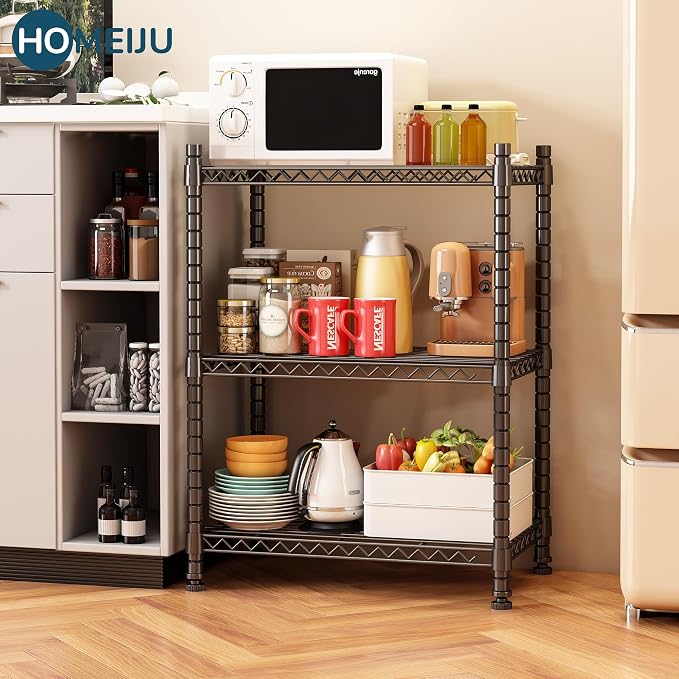 Homeiju 3-Shelf Storage Rack, Adjustable Height Metal Shelving Unit, Heavy Duty - Image 4
