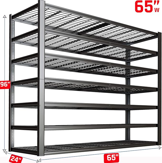 65" W Garage Shelving Heavy Duty, 7 Tier Garage Shelves, Commercial Metal - Image 2