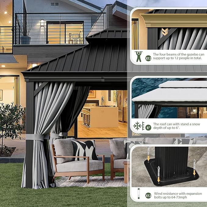 Aoxun 12' X 16' Permanent Hardtop Gazebo Aluminum Gazebo - Image 6