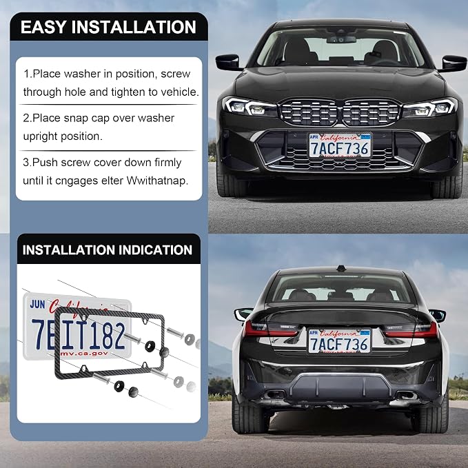 LivTee Carbon Fiber License Plate Frames, 4 Holes Stainless Steel License Plate - Image 5