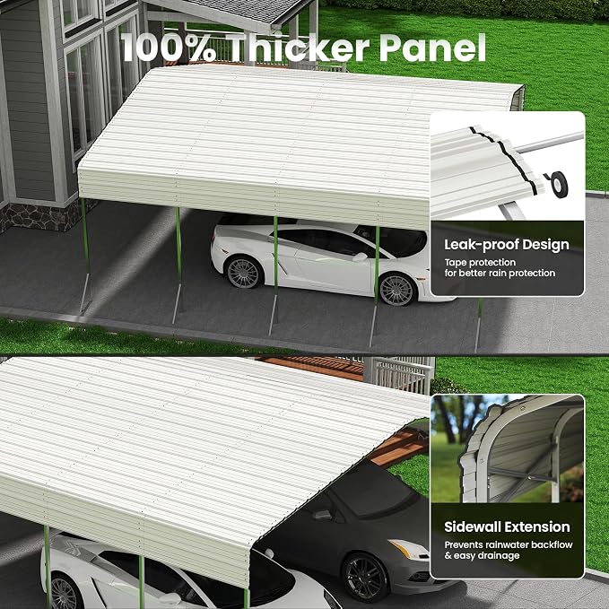 20x20ft Heavy Duty Metal Carport – Outdoor Galvanized Garage, Sturdy Structure - Image 3