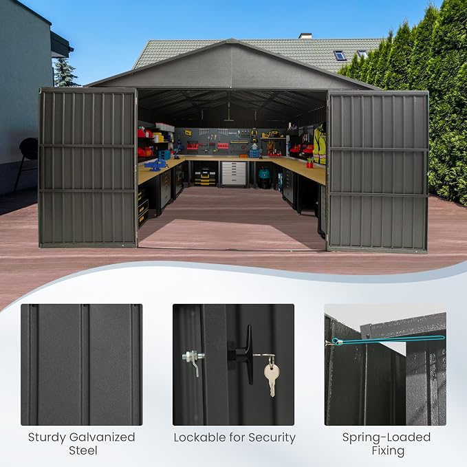 Domi 12'x25' Metal Garage Shed, Heavy Duty Outdoor Steel Carport - Image 6