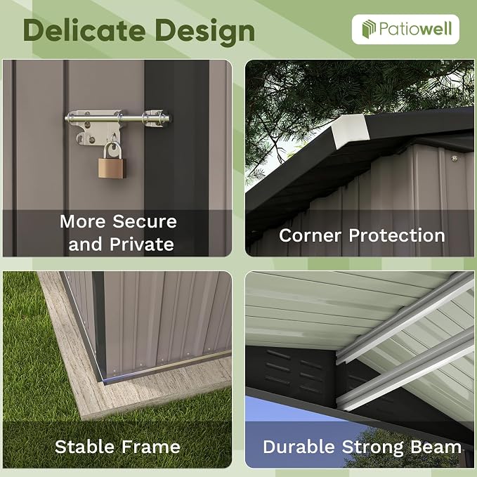 Patiowell 6x4 FT Outdoor Storage Shed, Garden Tool Storage Shed - Image 6