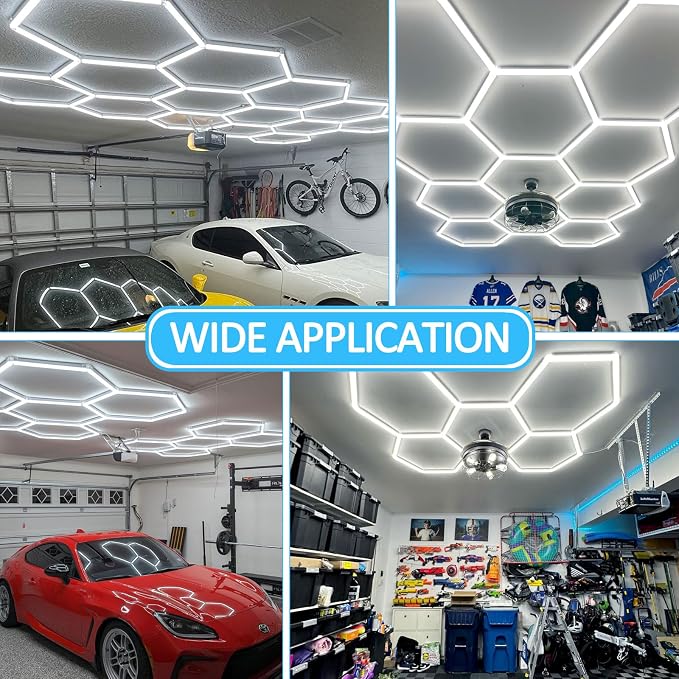 tewei Hexagon LED Garage Light, 7 Grids Hexagon Car Detailing Lighting Fixture - Image 7