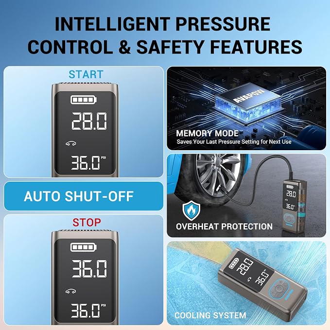 AVAPOW AP18 Tire Inflator Portable Air Compressor, 300% Faster 150 PSI Cordless - Image 4