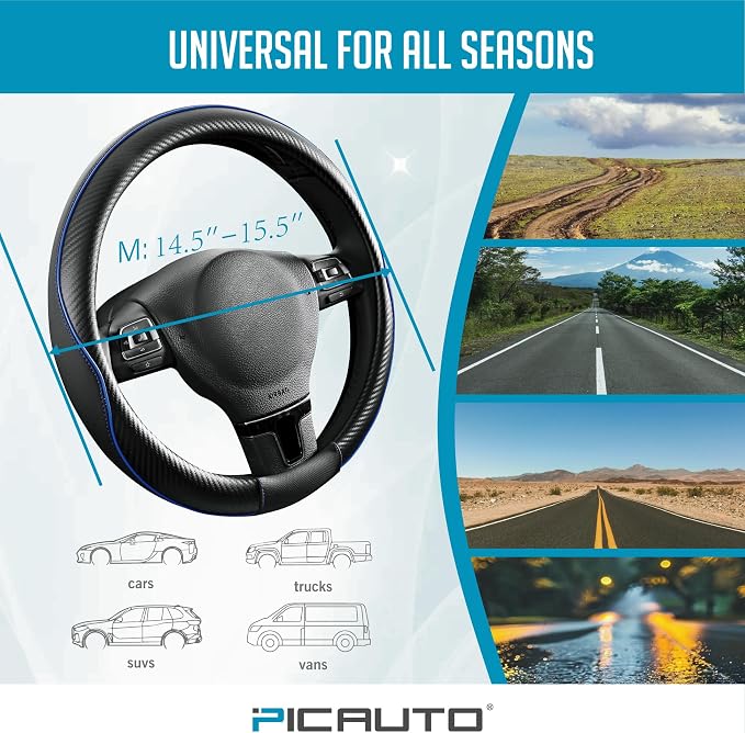 PIC AUTO Steering Wheel Cover, Sports Carbon Fiber and Super Breathable Leather - Image 6