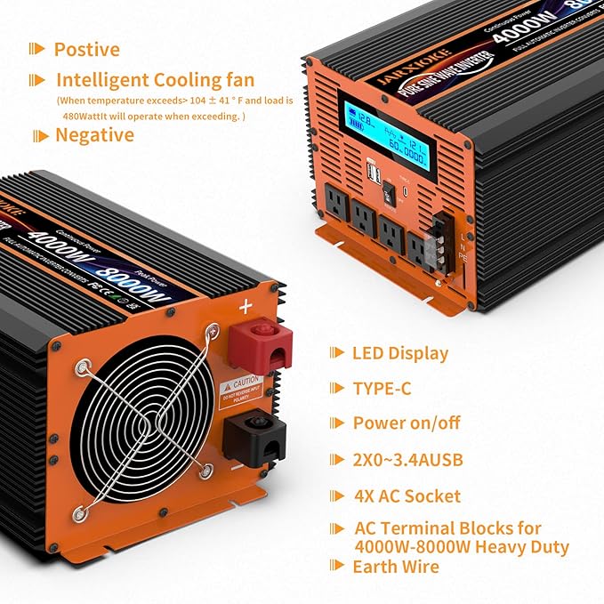 4000 Watt Pure Sine Wave Power Inverter 12V DC to 110V 120V Converter - Image 5