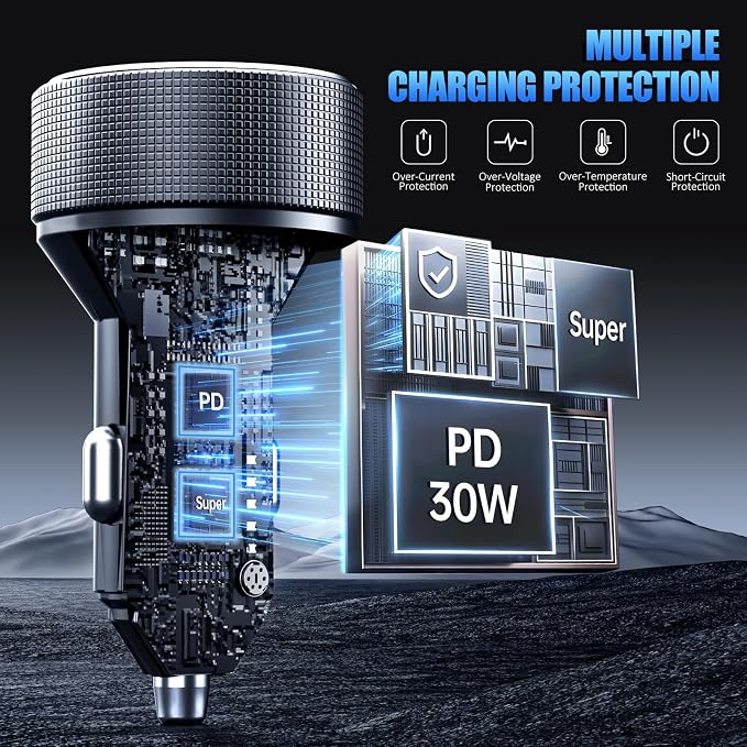 Car Charger USB C, 78W 4 Port Fast Charging Car Phone Charger Adapter, Dual - Image 5