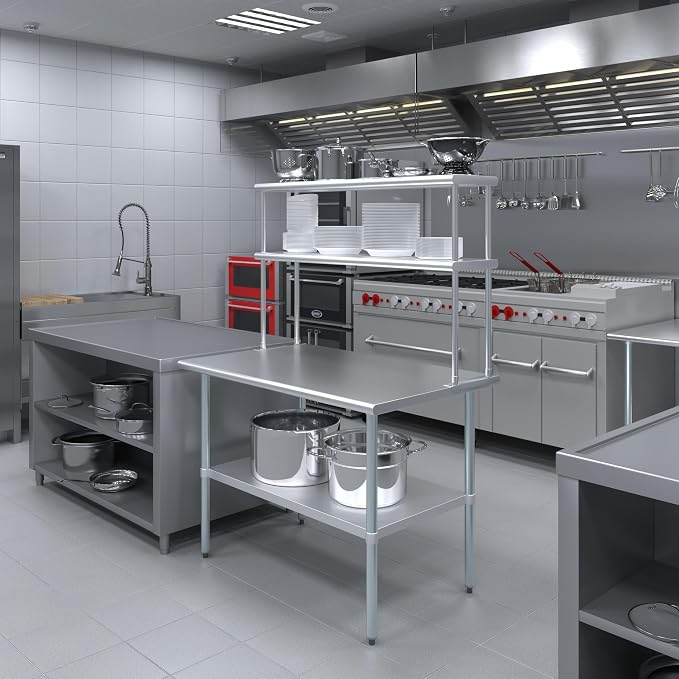 Amgood Stainless Steel Work Table Double Tier Overshelf | Metal Kitchen Prep - Image 4