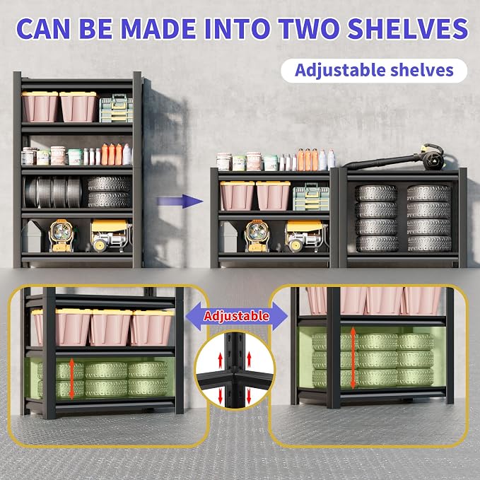 5-Tier Heavy Duty Metal Garage Shelving Unit, Industrial Style, Adjustable - Image 6