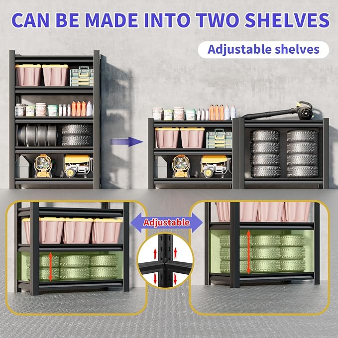2 Sets Metal Garage Shelving Unit, 3000 lbs Industrial Shelves - Image 6
