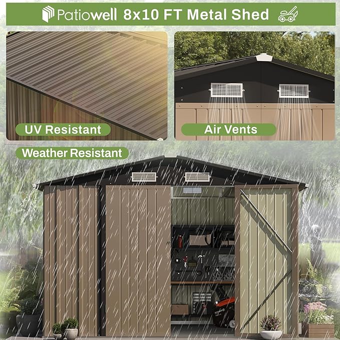 Patiowell 8x10 FT Outdoor Storage Shed, Large Garden Tool Metal Shed - Image 6