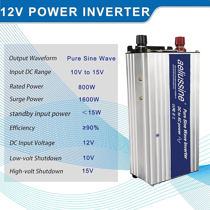 800W Pure Sine Wave Inverter-12V DC to 110V 120V AC Power Converter - Image 4