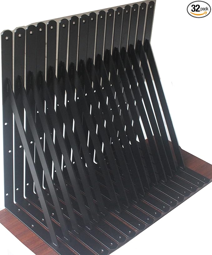 32 Pack L16 x H 10" Black Heavy Duty Shelf Brackets by MHMYDZ