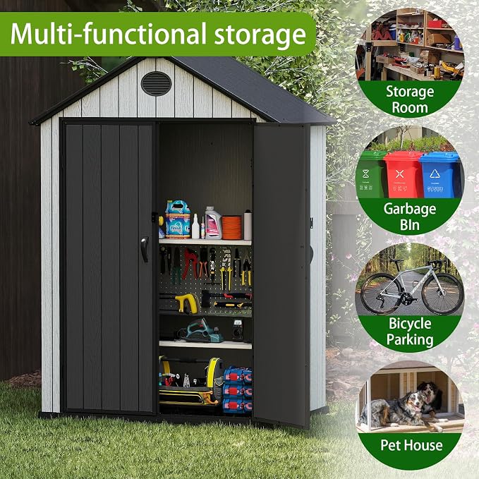 6x4 FT Resin Storage Shed, Lockable Door, and Vents - Image 6