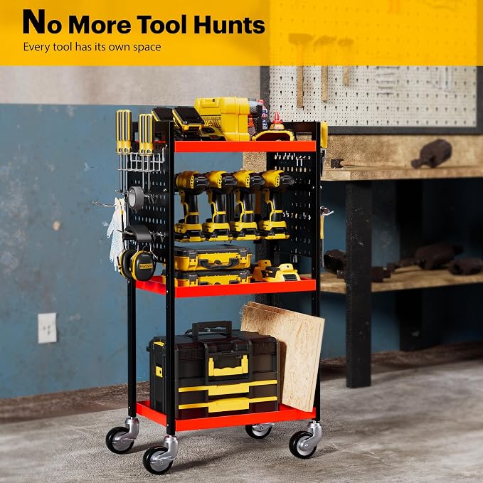 Power Tool Organizer Cart, Garage Tool Storage, Heavy Duty 4 Tier Floor - Image 2