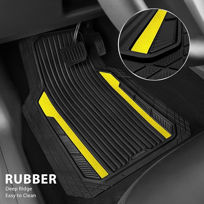 CAR PASS Yellow Car Mats Metallic, Aluminum Film All Weather Rubber Lemon - Image 2