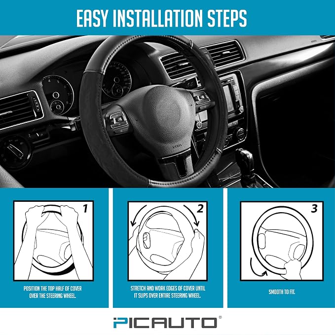 PIC AUTO Steering Wheel Cover, Silk Grain Leather Car Steering Wheel Protector - Image 7