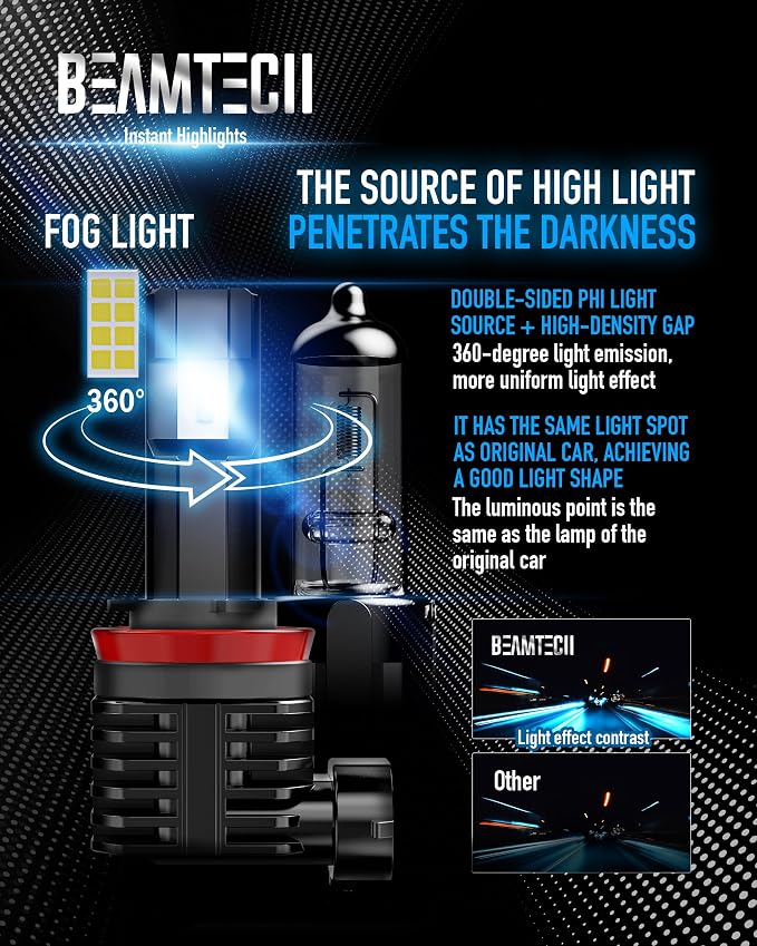 BEAMTECH H11 Bulb, H8 H9 Fog Light Bulb Fanless in Line 6500K Light Bulb Pack - Image 3