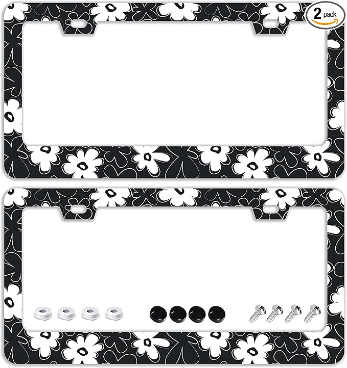 Black and White Flowers License Plate Frames by TQFTPT