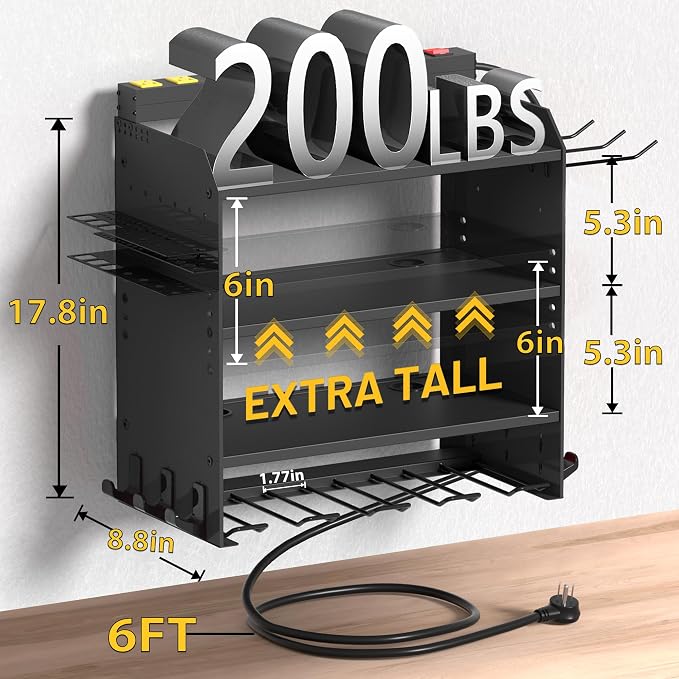 4-Layer Wall-Mounted Power Tool Organizer Rack, Heavy Duty Adjustable Shelves - Image 2