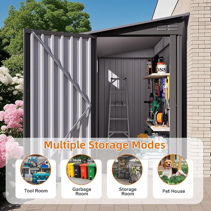 4 x 9 FT Metal Outdoor Storage Shed w/Clear Window, Lean to Storage Sheds - Image 7