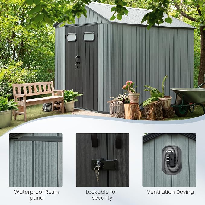 Domi 8x12 FT Outdoor Resin Storage Shed, All-Weather Double-Wall Storage - Image 7