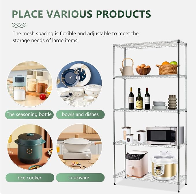 BestOffice 14Dx30Wx60H 5-Tier Wire Shelving Unit Steel Large Metal Shelf - Image 4