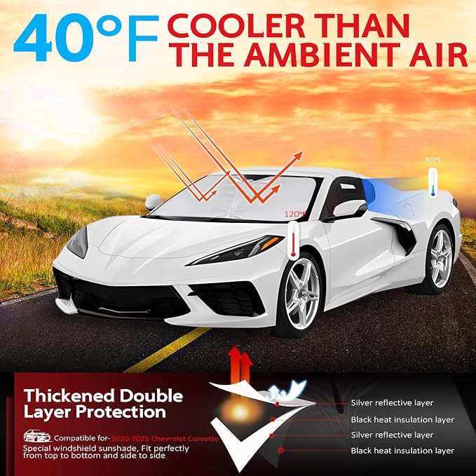 KAYZT Windshield Sun Shade for 2020-2025 Che-vrolet/Chevy Corvette Foldable - Image 2