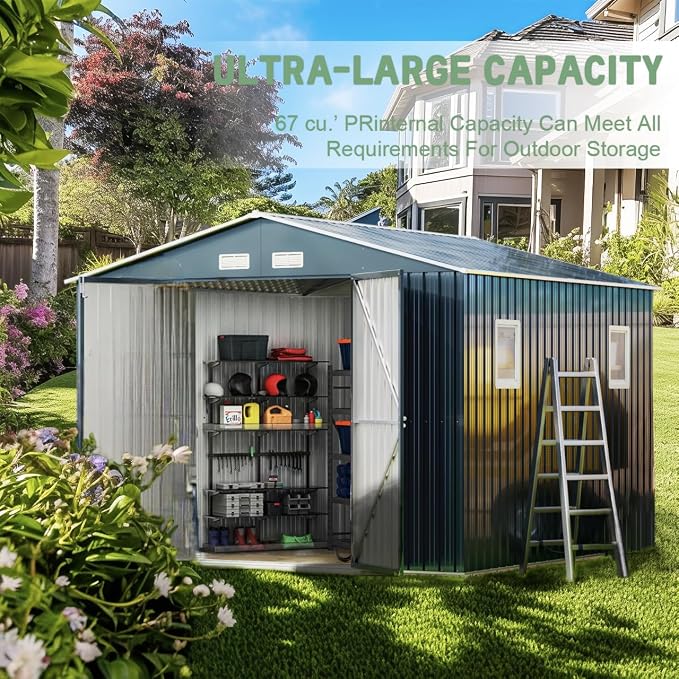 Breezz Outdoor Storage Shed 10 x 10 ft. Utility Tool Shed Metal Storage Garden - Image 7
