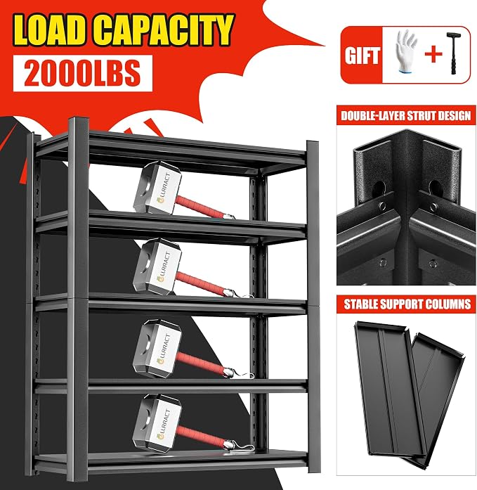 Garage Shelving, Storage Shelves, Adjustable 5 Tier Metal Heavy Duty Racks - Image 6