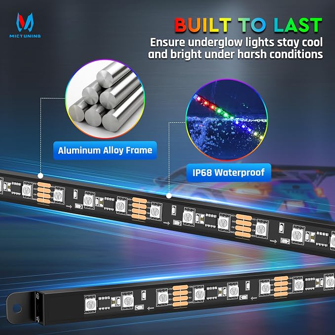 MICTUNING 8Pcs N8+ Chasing Color RGB+IC Underglow Neon Accent Strip Lights - Image 3