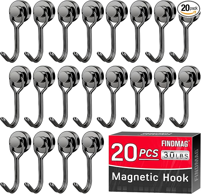 FINDMAG Black Magnetic Hooks, 30lbs+ Strong Magnetic Hooks by FINDMAG