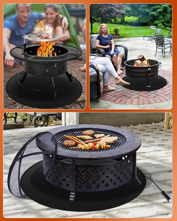 Round BBQ Grill Mat, 60 inches Double-Sided Fireproof Pad Waterproof Deck - Image 7