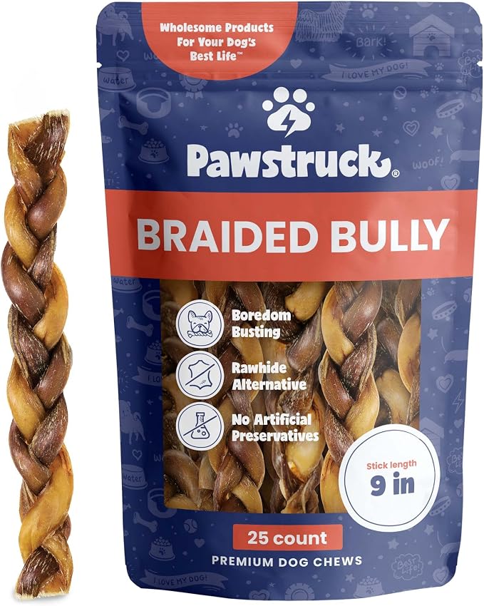Pawstruck Natural 9” Braided Bully Sticks by Pawstruck