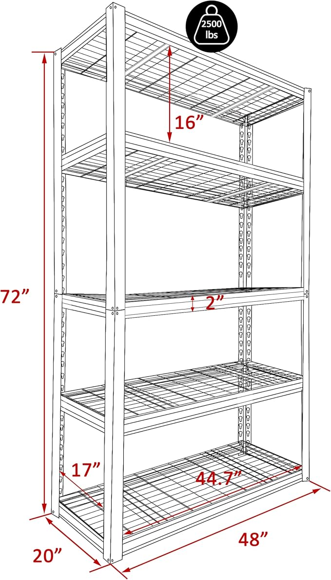 MUPATER 48" W x 20" D x 72" H Metal Storage Shelves, Garage Shelving Unit - Image 3