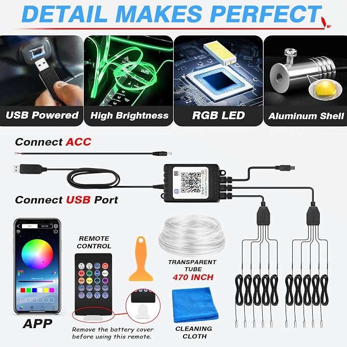 MICTUNING Car LED Interior Strip Light, 10 in 1 RGB Multicolor - Image 5