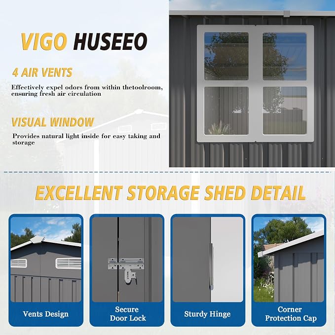 10x8x6.4FT Outdoor Storage Shed, Galvanized Steel Garden Shed - Image 2