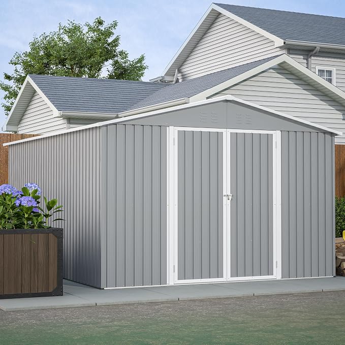 Metal Shed10x12 ft Outdoor Storage Shed, Metal Steel Utility Tool Shed Storage by Jaxilyn