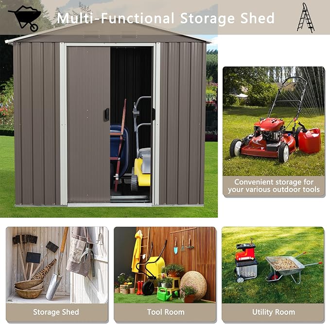 6x5 FT Outdoor Storage Shed, Metal Garden Shed - Image 7