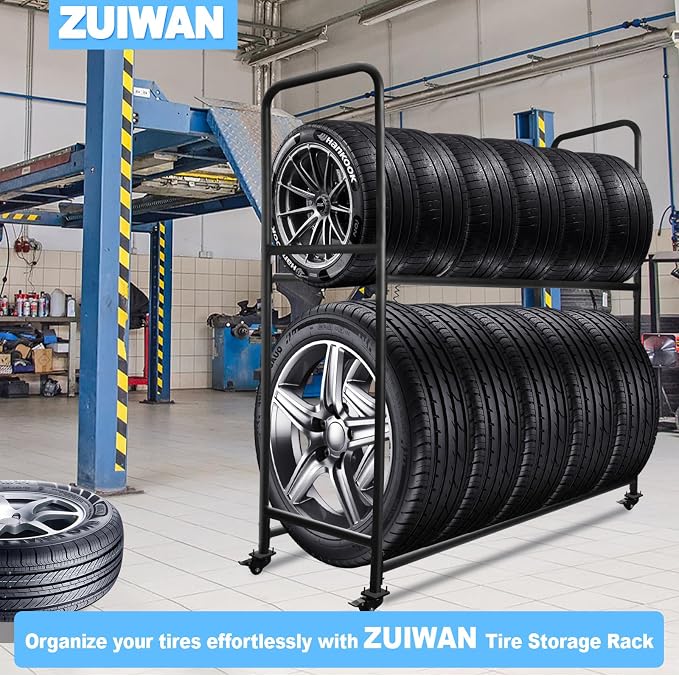 Rolling Tire Rack For Garage, Tire Storage Rack, Adjustable Metal - Image 7