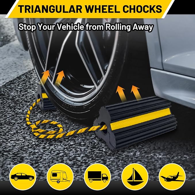 ROBLOCK 2 Pairs Wheel Chocks Heavy-Duty Rubber Wheel Block Non-Slip Base - Image 4