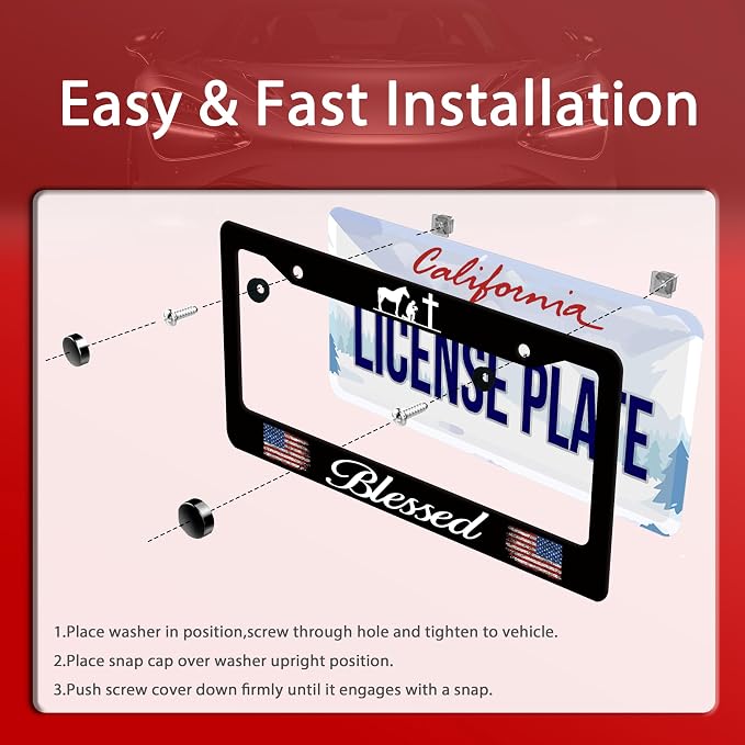 Blessed American Flag License Plate Frame Cross Pray - Image 3