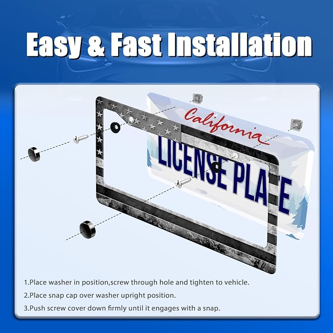 Grey Black American Flag License Plate Frame Vintage USA Flag License Plate - Image 3