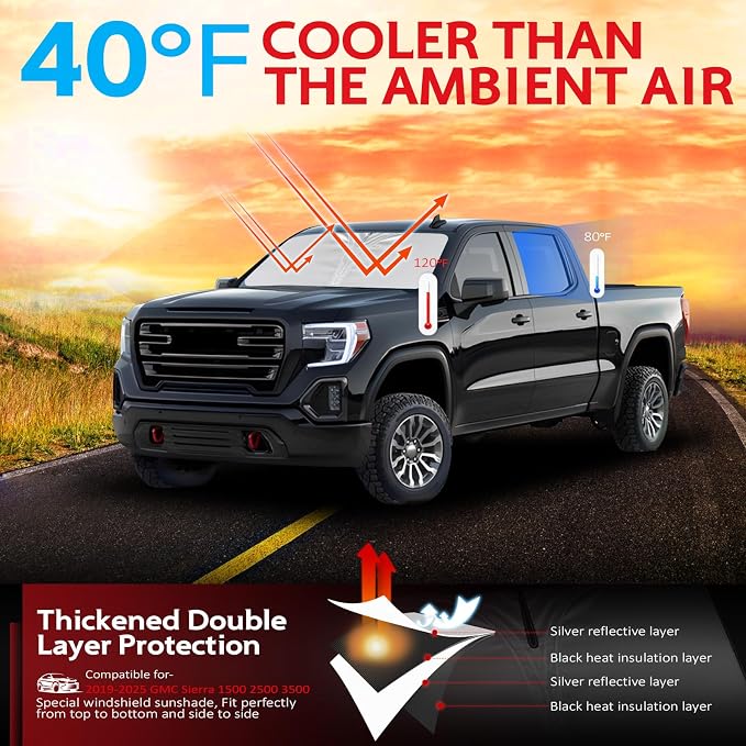 KAYZT Windshield Sun Shade for 2019-2025 2026 GMC Sierra 1500 2500 3500 - Image 2