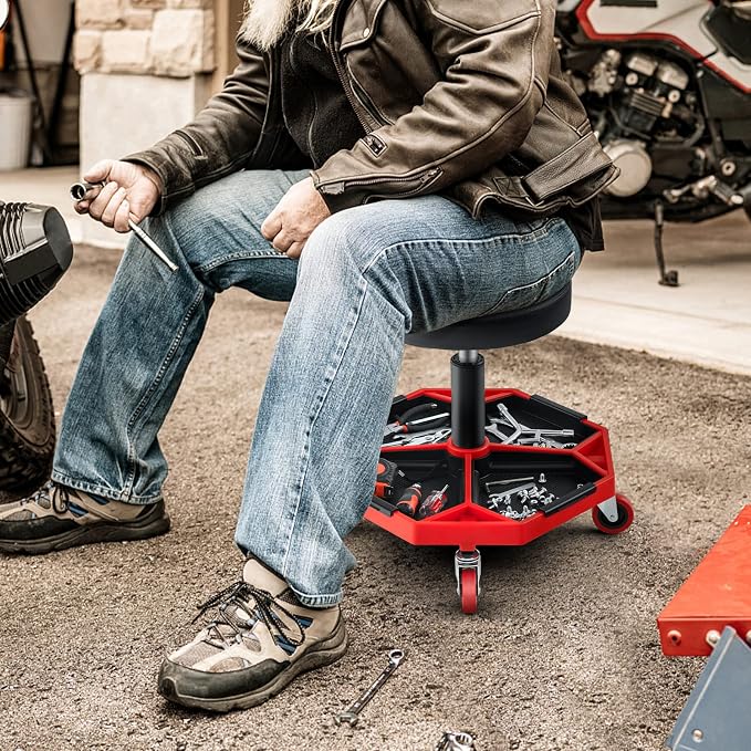 Goplus Garage Stool, 16”-22” Adjustable Rolling Mechanic Stool - Image 9
