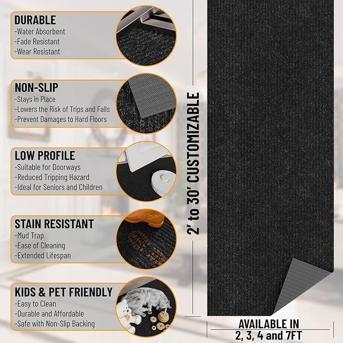 Ottomanson 5' x 6'6" Mud Mat Area Rug Scraper Carpet - Image 3