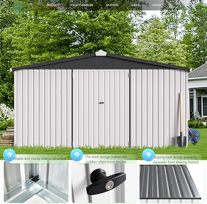 U-MAX 10' x 10' Shed Outdoor Storage Shed Clearance, Large Metal Garden Shed - Image 4