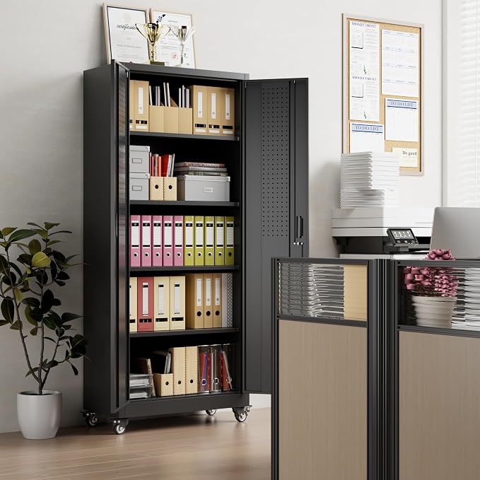Garage Storage Cabinet with with Pegboard and Wheels, Tool Storage, Home Office - Image 6