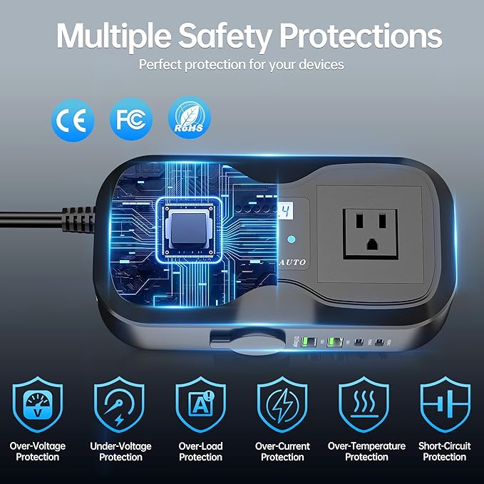 7 in 1 Car Power Inverter, 200W DC 12V to 110V AC Car Inverter - Image 4